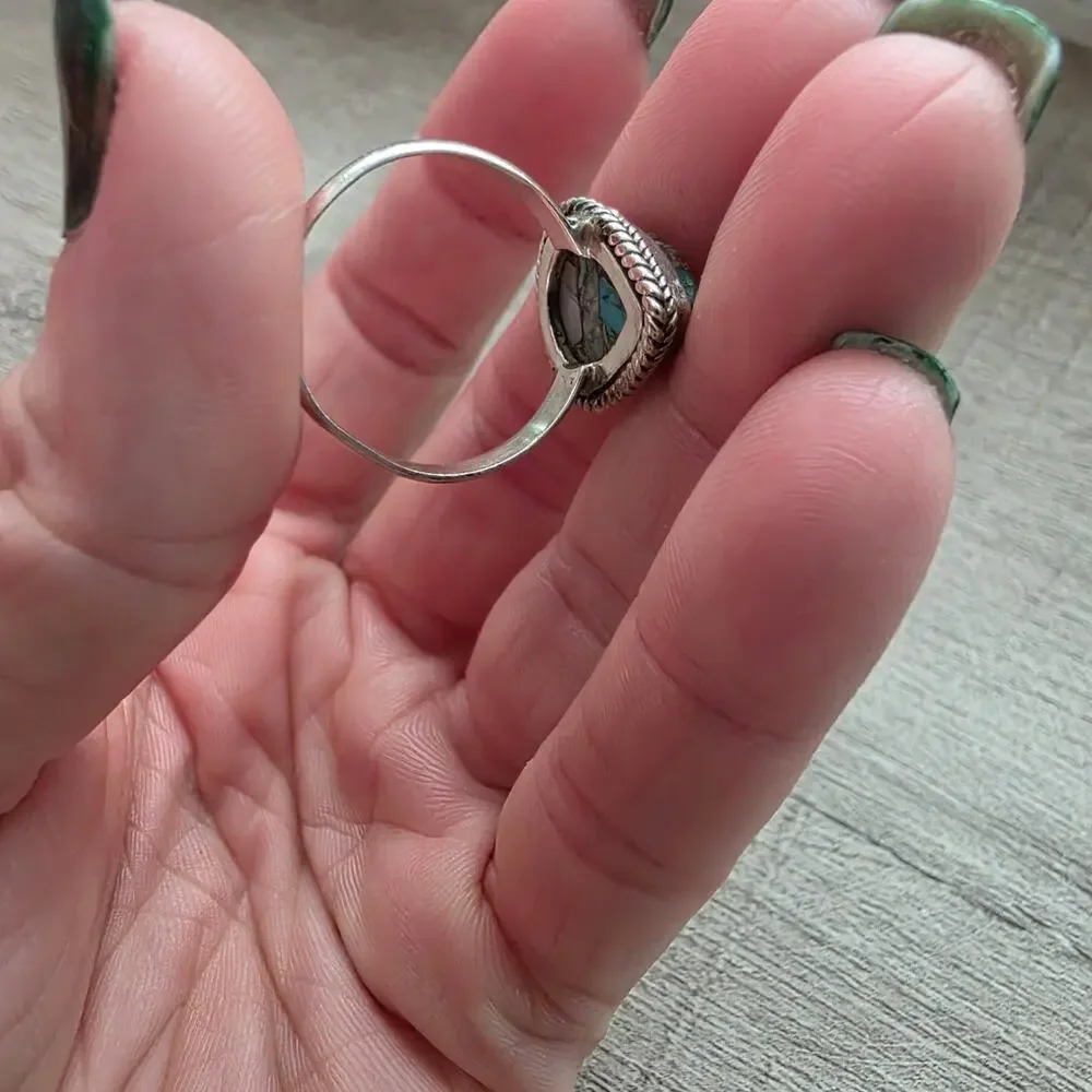 ​Vintage Sterling Silver 925 Southwestern Pear Turquoise Copper Matrix Ring 9
